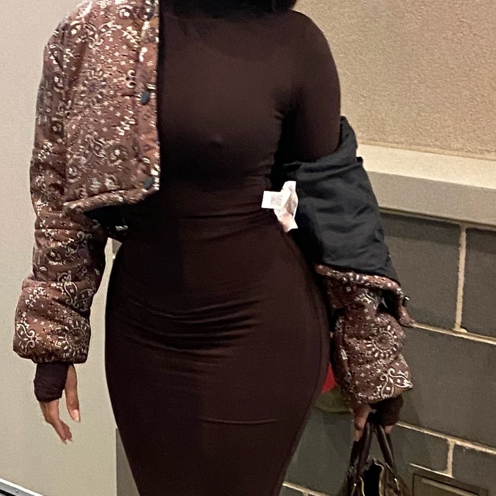 Boohoo Brown Bandana Print Cropped Puffer Jacket